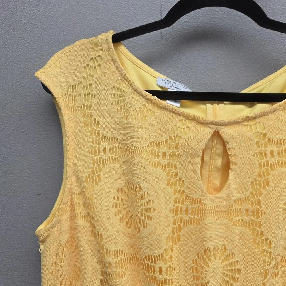 London Style Collection Dress Womens 16W Yellow Lace Fit & Flare Belted Keyhole - Picture 2 of 12
